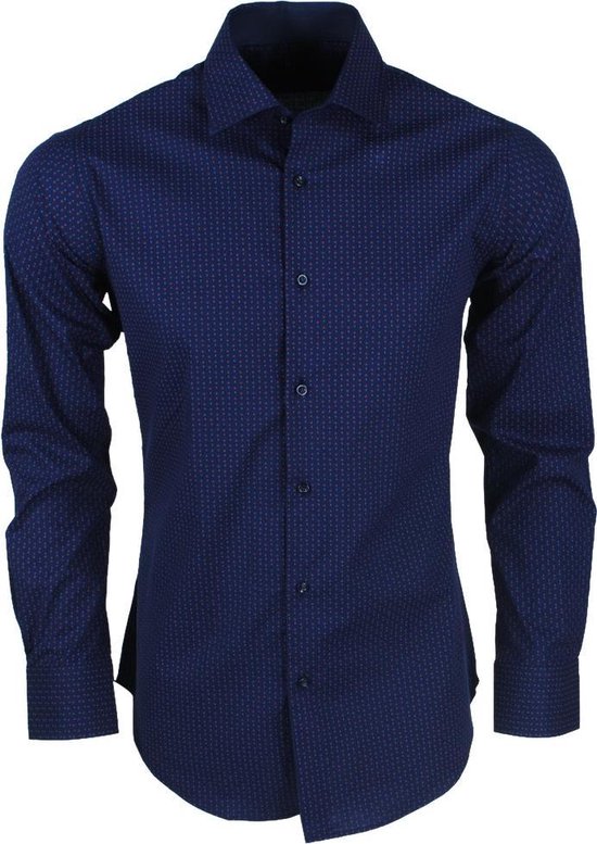 DiNero Milano - Heren Overhemd - Slim Fit - Blauw met print | bol.com