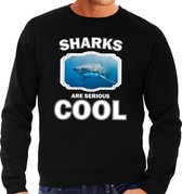 Dieren haaien sweater zwart heren - sharks are serious cool trui - cadeau sweater haai/ haaien liefhebber L