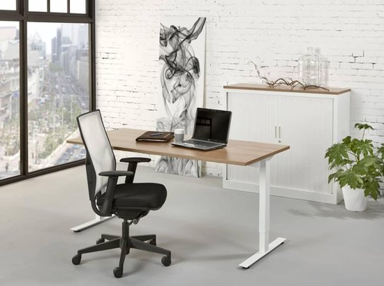 Ergonomisch design t-poot bureau Teez breed 140CM diep 80CM bladkleur Wit framekleur Antraciet (Ral 7016)