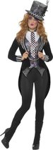 Smiffy's - Mad Hatter Kostuum - Donker Mad Hatter - Vrouw - Zwart, Zilver - Large - Halloween - Verkleedkleding