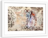 Foto in frame Vrouw in witte jurk, 120x80, beige, Premium print