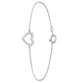 Lucardi Dames Armband hart met zirkonia - Echt Zilver - Armband - Cadeau - 18 cm - Zilverkleurig