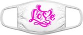 Love mondkapje | liefde | valentijn | gezichtsmasker | bescherming | bedrukt | logo | Wit / Roze mondmasker van katoen, uitwasbaar & herbruikbaar. Geschikt voor OV