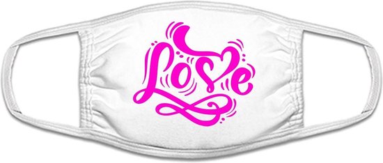 Masque de bouche d'amour | amour | Valentin | masque | protection | imprimé | logo | Masque buccal en coton Wit / rose, lavable et réutilisable. Adapté aux transports publics