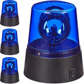 Relaxdays 4x LED zwaailicht blauw - batterijen - zwaailamp - feestverlichting reflectoren