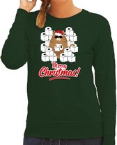 Foute Kerstsweater / Kersttrui met hamsterende kat Merry Christmas groen voor dames- Kerstkleding / Christmas outfit S