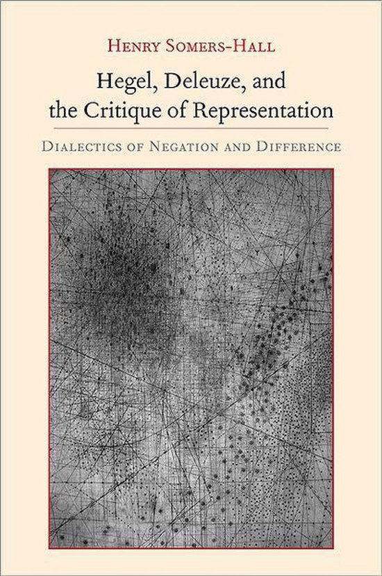 Boek 'Hegel, Deleuze, and the Critique of Representation' met een zwart-witte, abstracte lijntekening als achtergrond.