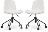 Nolon Nout-Fé Bureaustoelen Set van 2 Teddy Gebroken Wit - Stof - Verstelbaar - Wieltjes - Zwart Onderstel