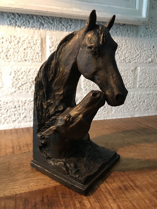 Beeld Merrie met Veulen - Paardenbeeld - Boekensteun - Bronzen Optiek
