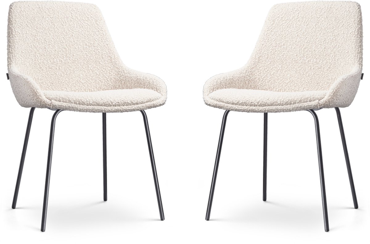 Nolon Nora-Isa Eetkamerstoelen Set van 2 Bouclé Beige - Stof - Zwart Onderstel - Design - Scandinavisch - Comfortabel Bouclé - Beige - Zwart onderstel