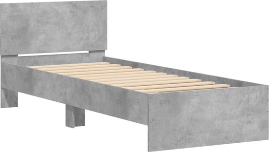 vidaXL - Bedframe - met - hoofdbord - bewerkt - hout - betongrijs - 75x190 - cm