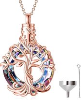 Luxe Ashanger - met Ketting - Voor As, Haren of Parfum - Assieraad - As Ketting - Gedenksieraad - Urn - Incl. As vuller en Opbergzakje - Rosé Tree