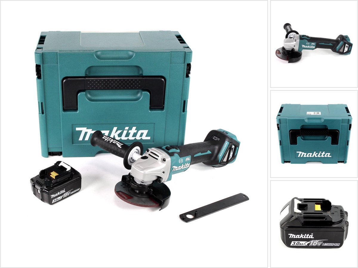 Makita DGA 513 F1J accu haakse slijper 18V 125mm borstelloos + 1x oplaadbare accu 3.0Ah + Makpac - zonder lader