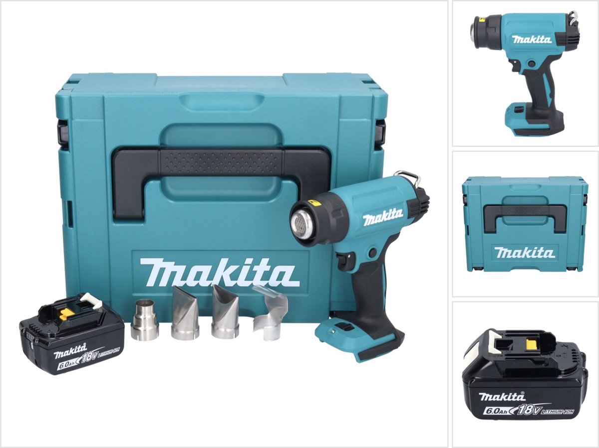 Makita DHG 181 G1J accu-heteluchtpistool 18 V 150 - 550 °C + 1x accu 6,0 Ah + Makpac - zonder oplader