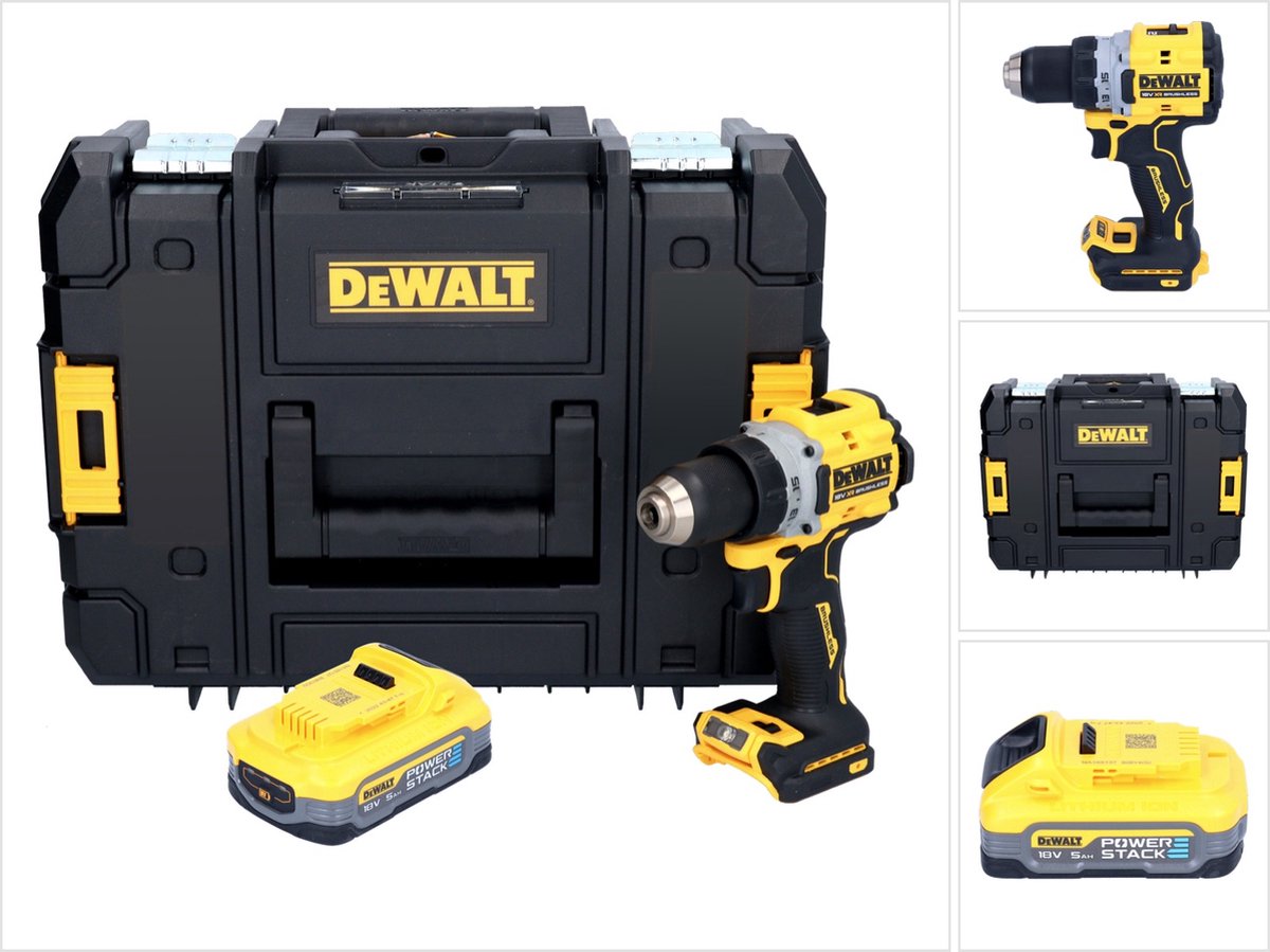 DeWalt DCD 800 NT accuboormachine 18 V 90 Nm borstelloos + 1x oplaadbare accu 5.0 Ah + TSTAK zonder oplader