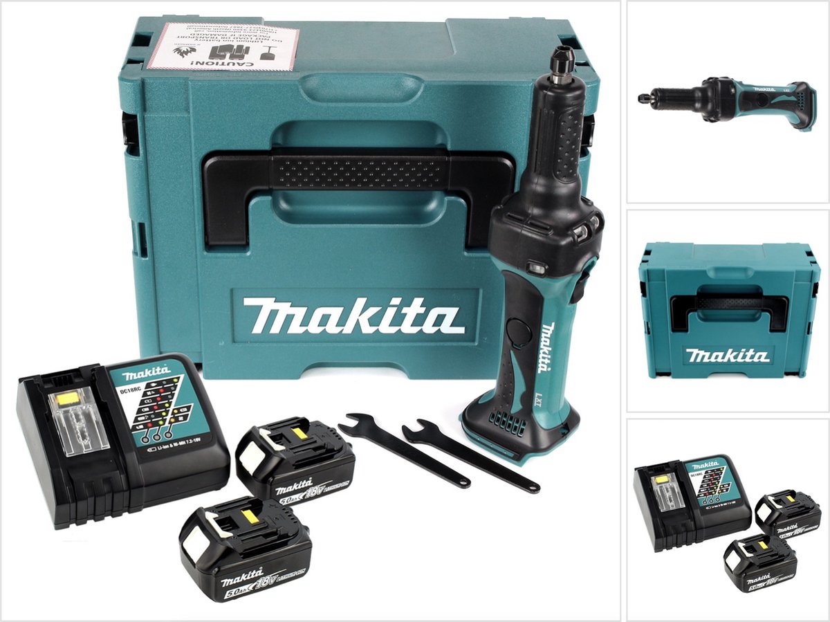 Makita DGD 800 RTJ accu-rechte slijper 18 V + 2x accu 5,0 Ah + oplader + Makpac