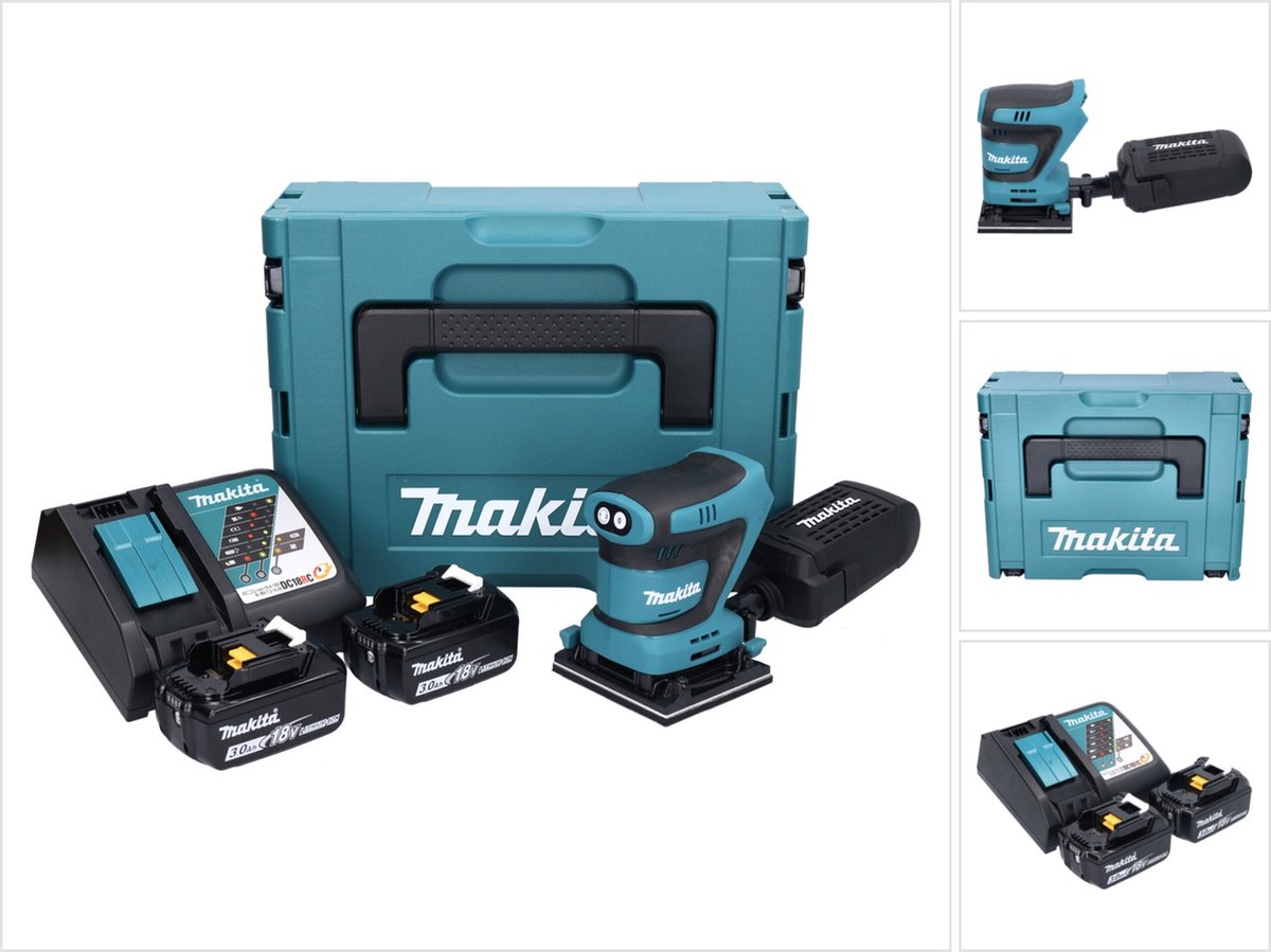 Makita DBO 480 RFJ accu vlakschuurmachine 18 V 112 x 102 mm + 2x accu 3.0 Ah + lader + Makpac