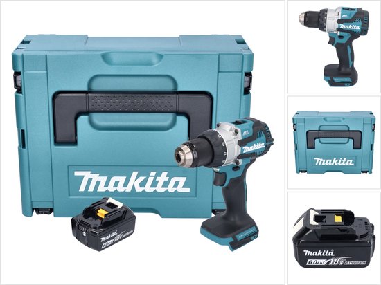 Makita DHP 489 G1J accu-klopboormachine 18 V 73 Nm borstelloos + 1x accu 6,0 Ah + Makpac - zonder oplader