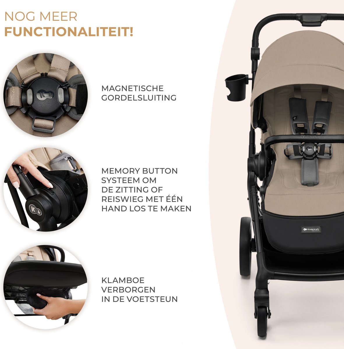 Kinderkraft YOXI 2-in-1 Kinderwagen Opvouwbaar Beige - afbeelding 2