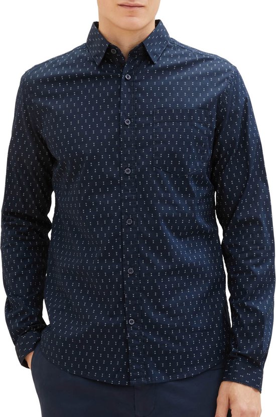 TOM TAILOR fitted printed stretch shirt Heren Overhemd - Maat XXL