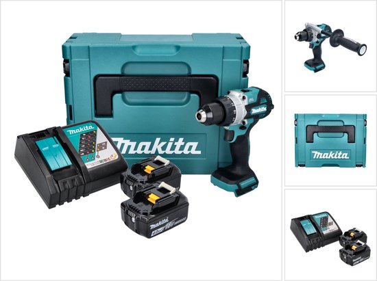 Makita DHP 486 RMJ accu-klopboormachine 18 V 130 Nm borstelloos + 2x accu 4,0 Ah + oplader + Makpac