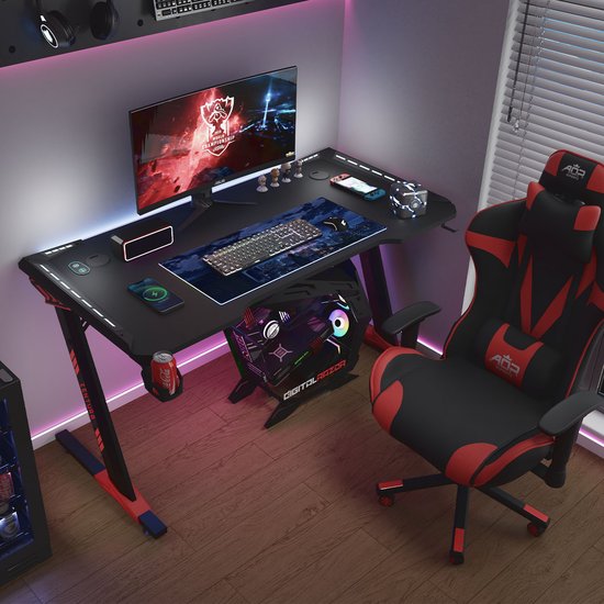 For The Win Game Bureau - 140x60x73 cm - Gaming Desk met LED Verlichting -  Incl RGB