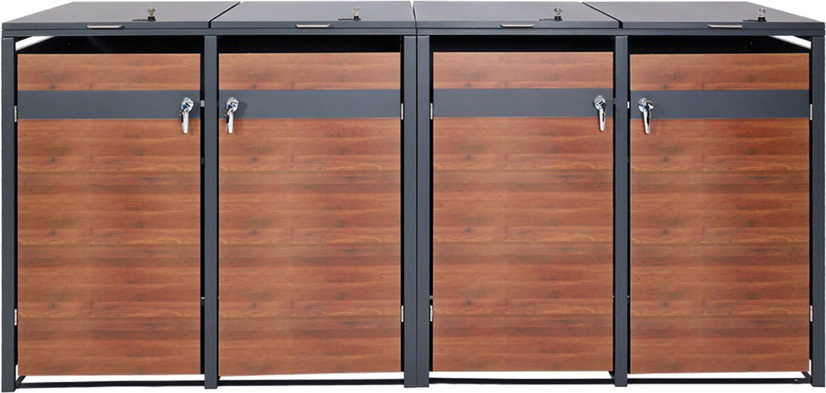 Cosmo Casa 4-Delige Vuilnisbak - Bekleding - Uitbreidbaar - Metaal - 100 kg - Antraciet - Kersen houtlook - Donkerbruin