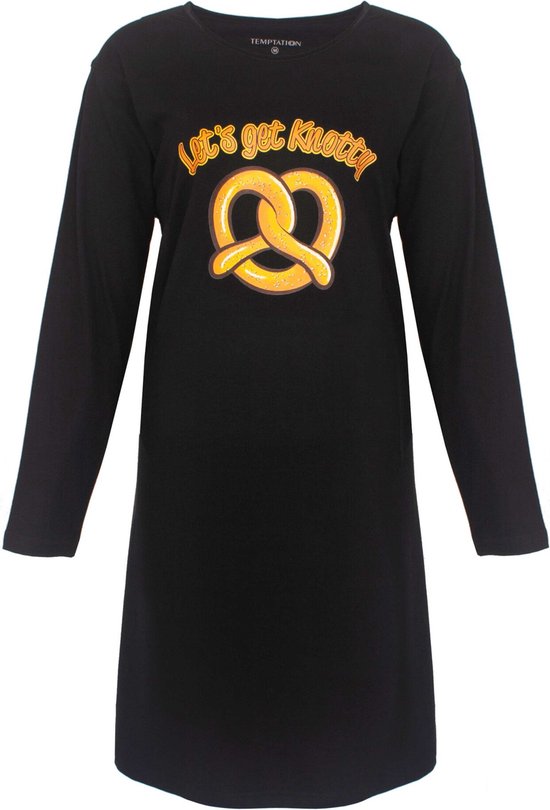 Foto: Temptation dames nachthemd bigshirt zwart pretzel print maat l