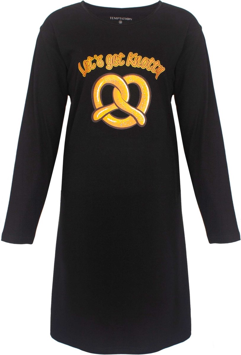 Temptation Dames Nachthemd - Bigshirt - Pretzel - Zwart