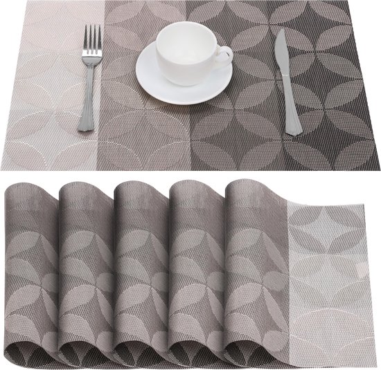 Artoid Mode Lot de 6 sets de table en PVC champagne, 30 x 45 cm, lavables, résistants aux taches, résistants à la chaleur, décoration de cuisine