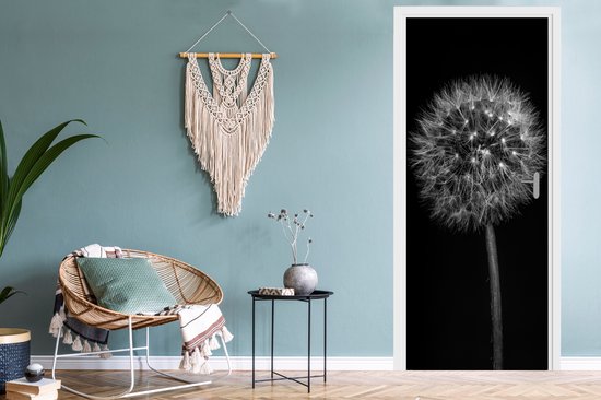 Sticker de porte Pissenlit - Zwart - Fleurs - Botanique - 90x235 cm - Poster de porte