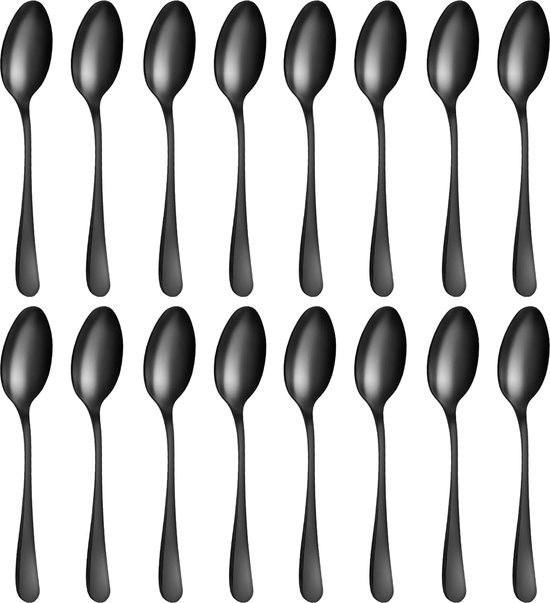 Matte zwarte theelepels 16 stuks, 13,7 cm / 5,39 inch roestvrijstalen lepels, uitstekende serie koffielepels, vaatwasmachinebestendige dessertlepel, ideaal voor huishoudens, restaurants,