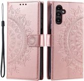 Hoesje Mandala Book Case met Pasjeshouder Roze Goud Geschikt voor Samsung Galaxy A55