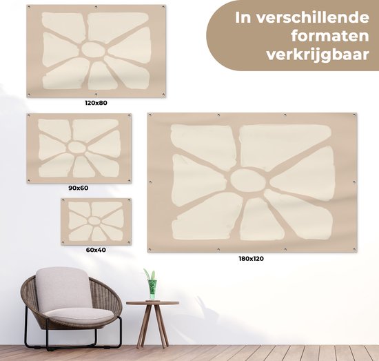 Tuinposter 120x80 cm - Tuindecoratie Bloemen - Pastel - Beige - Kunst - Poster voor in de tuin - Buiten decoratie - Schutting tuinschilderij - Tuindoek muurdecoratie - Wanddecoratie balkondoek
