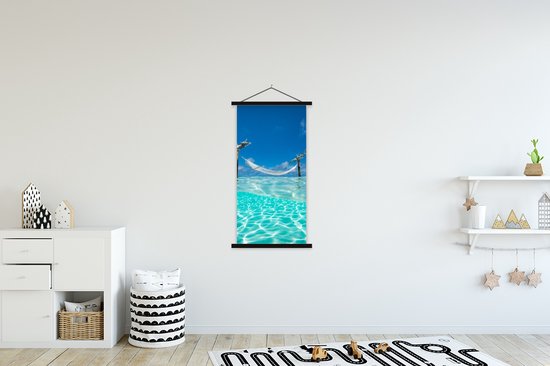 Porte-affiche avec affiche - Affiche scolaire - Été - Mer - Hamac - 60x120 cm - Lattes noires