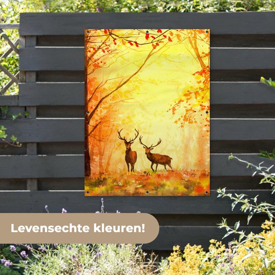 Affiche jardin - Toile jardin - Posters de jardin extérieur - Nature - Peinture à l'huile - Cerf - Animaux - Automne - Oranje - 90x120 cm - Jardin