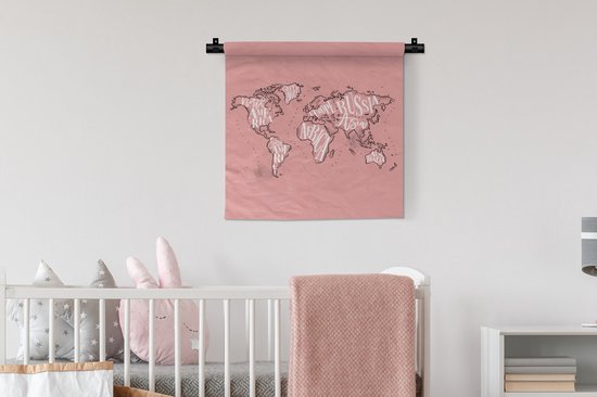 Tapisserie - Tapisserie - Wereldkaart - Rose - Wit - Lettres - 60x60 cm - Tapisserie