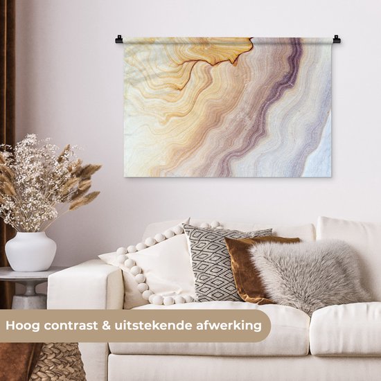 Wandkleed - Wanddoek - Marmer - Textuur - Zandsteen - Goud - Marmerlook - 90x60 cm - Wandtapijt