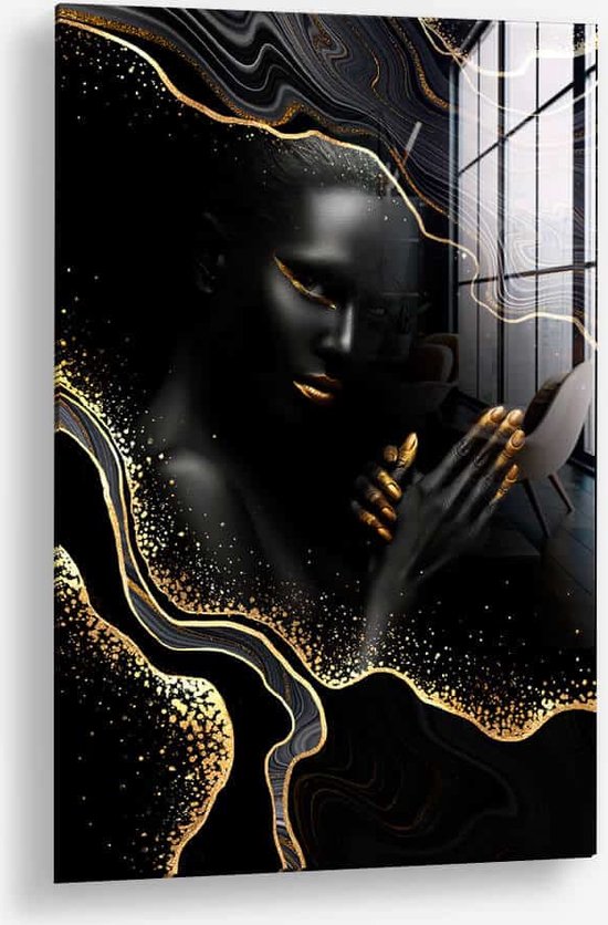Wallfield™ - Marlbe Woman | Glasschilderij | Gehard glas | | Magnetisch Ophangsysteem