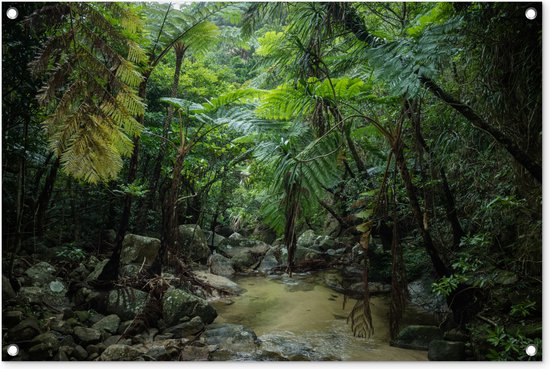 Affiche de jardin Jungle - Rivière dans la jungle tropicale 90x60 cm - Toile de jardin / Toile d'extérieur / Peintures d'extérieur (décoration de jardin)