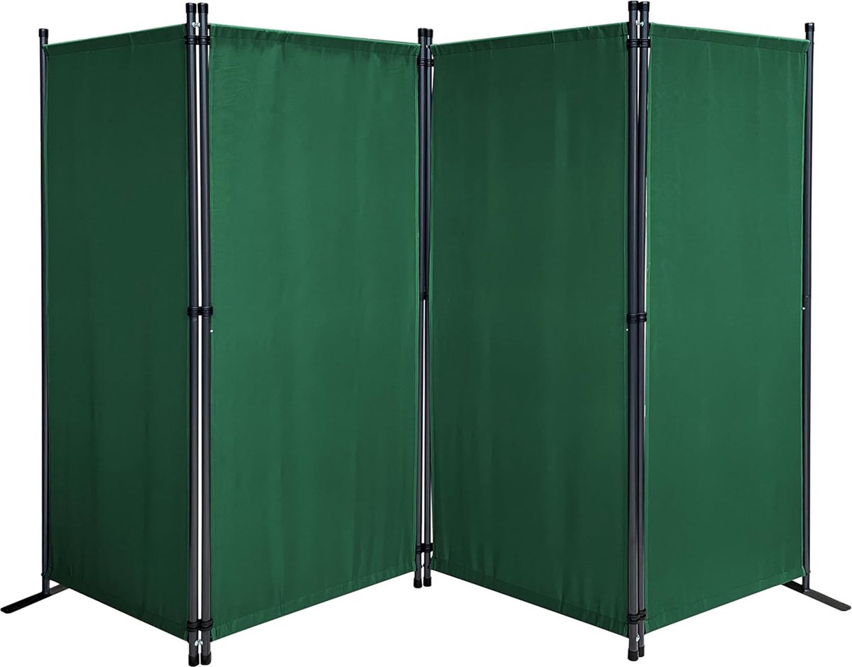 Bol.com Paravent 4-delige stoffen ruimteverdeler, scheidingswand, balkon, inkijkbescherming, 165 x 220 cm, groen aanbieding