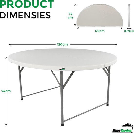MaxxGarden Vouwtafel - Klaptafel - Plooitafel - Opvouwbare ronde tuin tafel - 120x74 cm - Wit van MaxxGarden — afbeelding 3