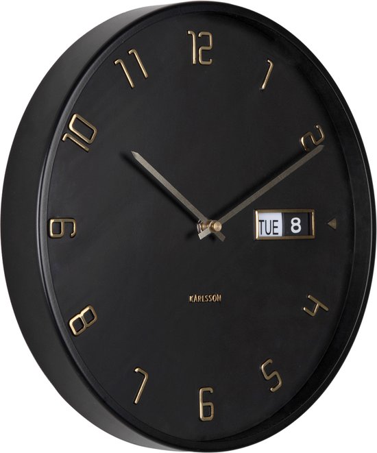 Karlsson Vintage Wandklok Zwart 35cm Rond Glas - Stijlvolle Moderne Wandklok Voor Woonkamer