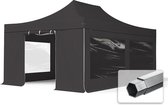 4x6 m Easy Up partytent Vouwpaviljoen PVC brandvertragend met zijwanden (4 panorama), PROFESSIONAL alu 50 mm, zwart