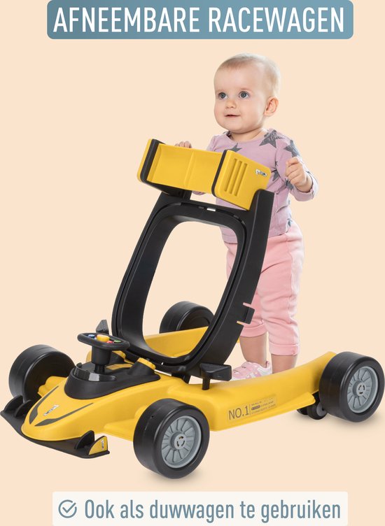 ib style® Loopstoel Babywalker - Baby Loopwagen - Looptrainer - 2-in-1 Racer - Hoogte verstelbaar - Met Geluidseffecten - Little Speedster - Geel van ib style® — afbeelding 4