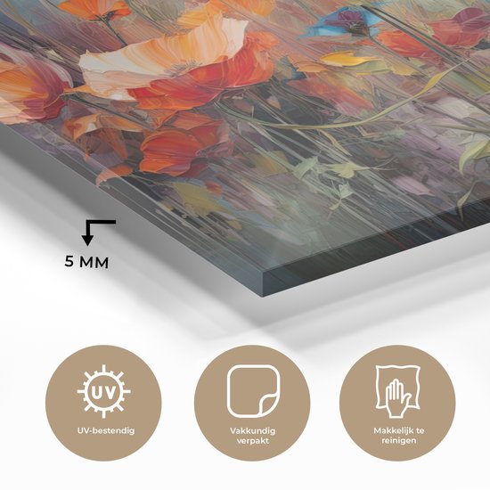 MuchoWow® Glasschilderij 120x90 cm - Schilderij acrylglas - Bloemen - Watercolor - Kunst - Botanisch - Natuur - Foto op glas - Muurdecoratie woonkamer - Wanddecoratie slaapkamer - Schilderijen