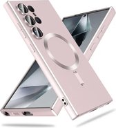 Casemania Hoesje Geschikt voor Samsung Galaxy S24 Ultra - Roze - Matte Siliconen Back Cover - Geschikt voor MagSafe