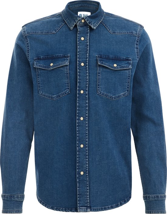 WE Fashion Heren jogdenim overhemd met stretch bol