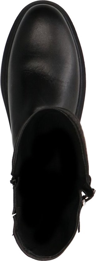 Manfield - Dames - Zwarte leren hoge laarzen met zilverkleurige gesp