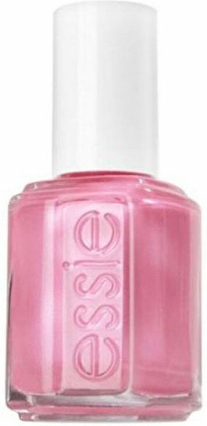 Essie nagellakflesje in een heldere, glanzende roze kleur met witte dop.
